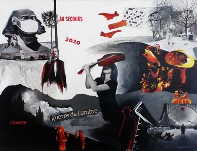 Guerre de l'ombre - Mai 2020 (80x60cm) Peinture acrylique et collage sur toile