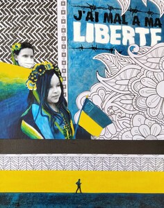 Liberté des peuples - Octobre 2022 (24x30cm) peinture acrylique et collages sur toile