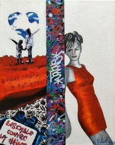 Ensemble contre la haine - Février 2023 (24x30 cm) Peinture acrylique et collage sur toile
