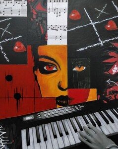 Love  game - Janvier 2025 (24x30cm) Peinture acrylique et collage sur carton entoilé