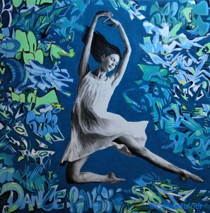 Dance in the blue - Janvier 2025 (25x25cm) Peinture acrylique et techniques diverses sur carton entoilé