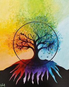 Arbre de vie - Mars 2025 (40x50cm) Peinture acrylique et techniques diverses sur toile