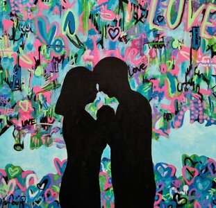 Love (2) - Mai 2025 (25x25cm) Peinture acrylique et techniques diverses sur carton entoilé