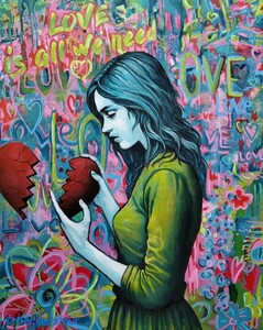 Broken heart - Mai 2025 (24x30cm) Peinture acrylique et techniques diverses sur carton entoilé