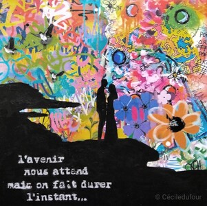 Faire durer l'instant - Mai 2025 (25x25cm) Peinture acrylique et techniques diverses sur carton entoilé