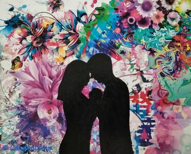 Love (4) - Août 2025 (30x24cm) Peinture acrylique et techniques diverses sur carton entoilé
