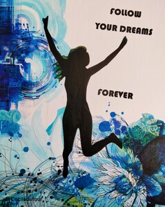 Follow your dreams (2) - Septembre 2025 (24x30cm) Peinture acrylique et techniques diverses sur carton entoilé