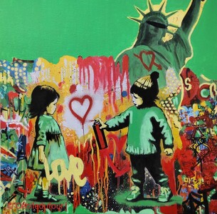 Love (4) - Octobre 2025 (25x25cm) Peinture acrylique et techniques diverses sur carton entoilé