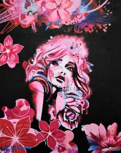 Éclats de roses - Novembre 2025 (24x30cm) Peinture acrylique et techniques diverses sur toile