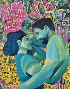 Love is all we need - D&eacute;cembre 2025 (24x30cm) Peinture acrylique et techniques diverses sur carton entoil&eacute;