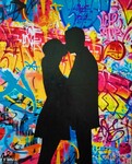 Love story - F&eacute;vrier 2026 (24x30cm) Peinture acrylique et techniques diverses sur carton entoil&eacute;