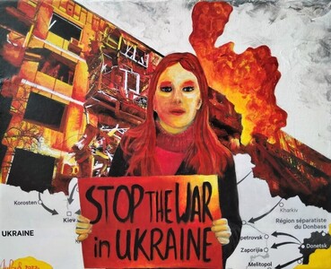Stop the War in Ukraine - Mars 2022 (30x24cm) Peinture acrylique et collage sur toile