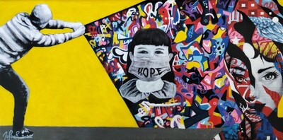 Hope -  Juillet 2022 (40x20cm) Peinture acrylique et collages sur toile