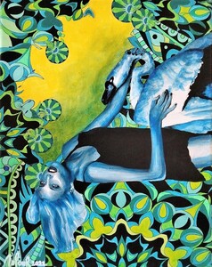 Blue swan -  Août 2022 (24x30cm) Peinture acrylique et collages sur toile